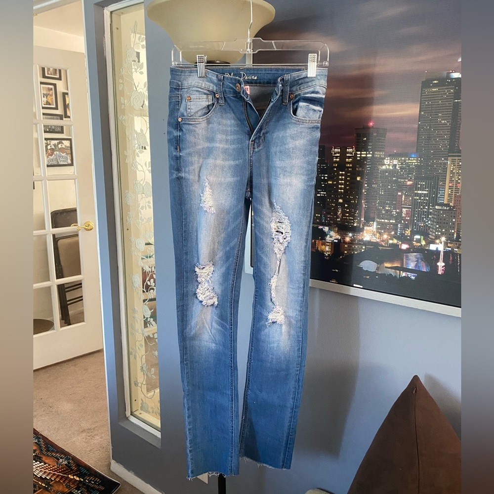 Vintage 90s Blue Desire High Rise Womens Blue Distressed Jeans Size 5 Juniors